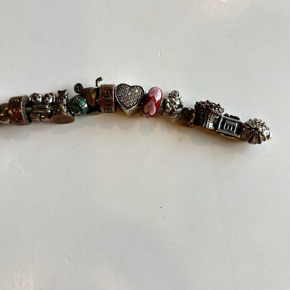 Pandora 23 Charm 925 Sterling SiL Crystal Hearts Mom Boy Girl  Family 8"Bracelet - Picture 4 of 10